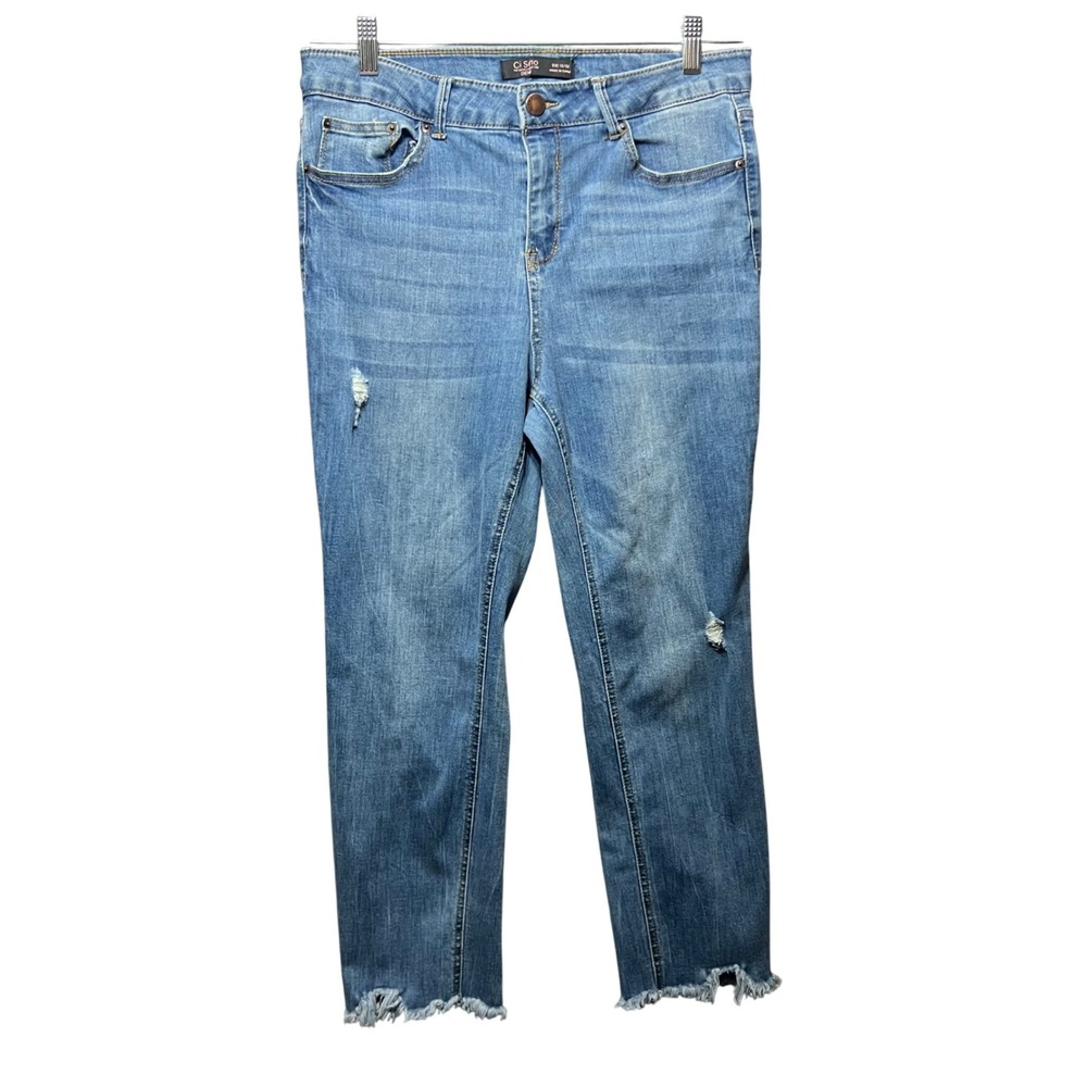 Ci Sono Jeans 15/32 High Rise‎ Distressed Raw Hem Ankle Skinny Medium Wash Denim